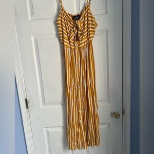 Yellow Spaghetti Strap Yellow and White Summer Dress Size L